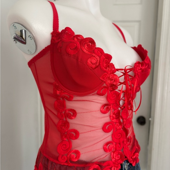 Lily  Red Lace-Up Sheer Top - Picture 14 of 15